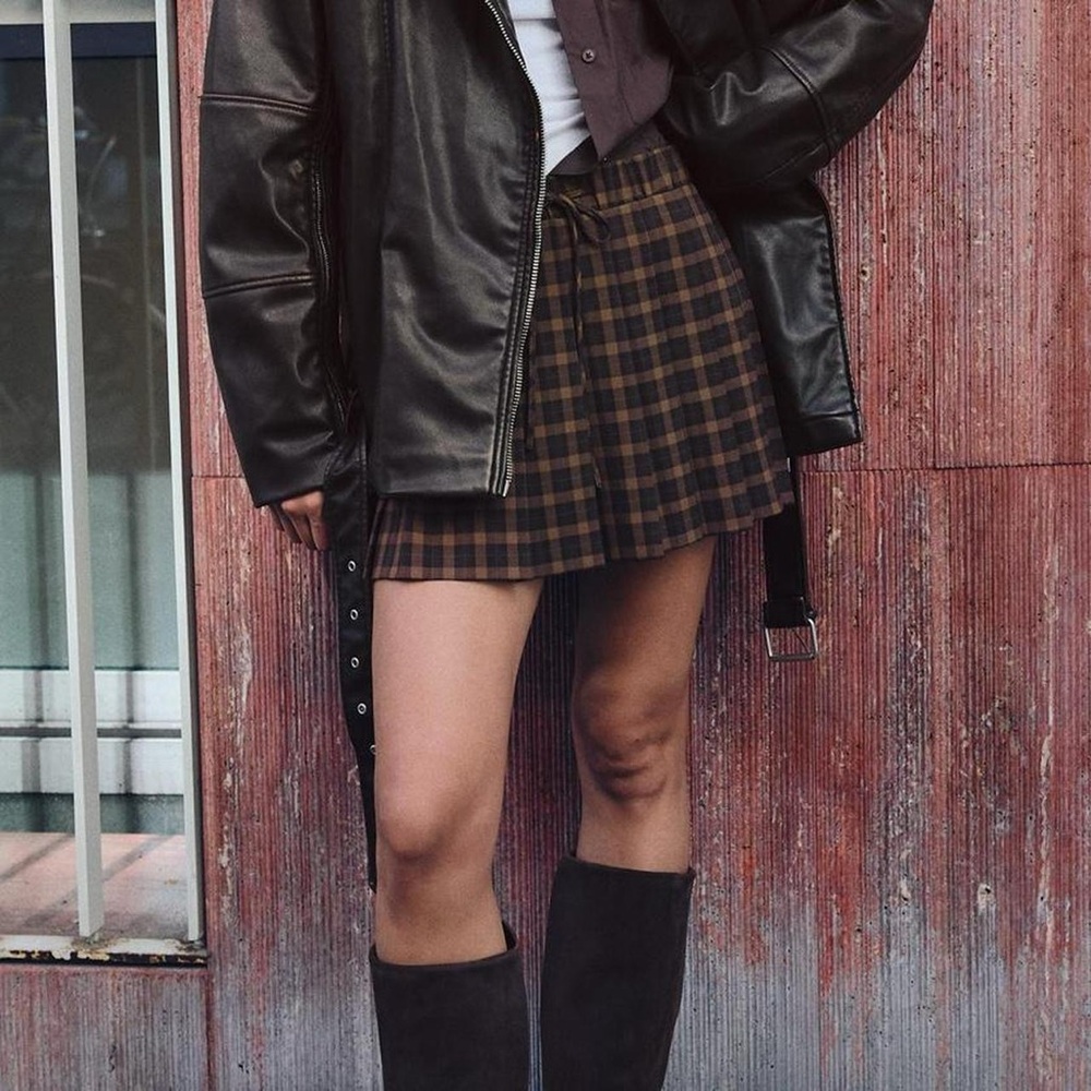 Zara Brown Plaid Mini Skirt